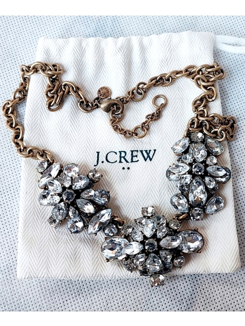 J. Crew Formal Clear Rhinestone Statement Necklace With Dust Bag Formal Bridal - Picture 1 of 16